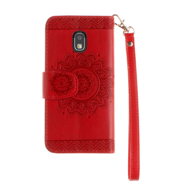 Embossed Mandala Flower PU Leather Wallet Case for Samsung Galaxy J7 Pro (2017) / J7 (2017) EU Version - Red-3