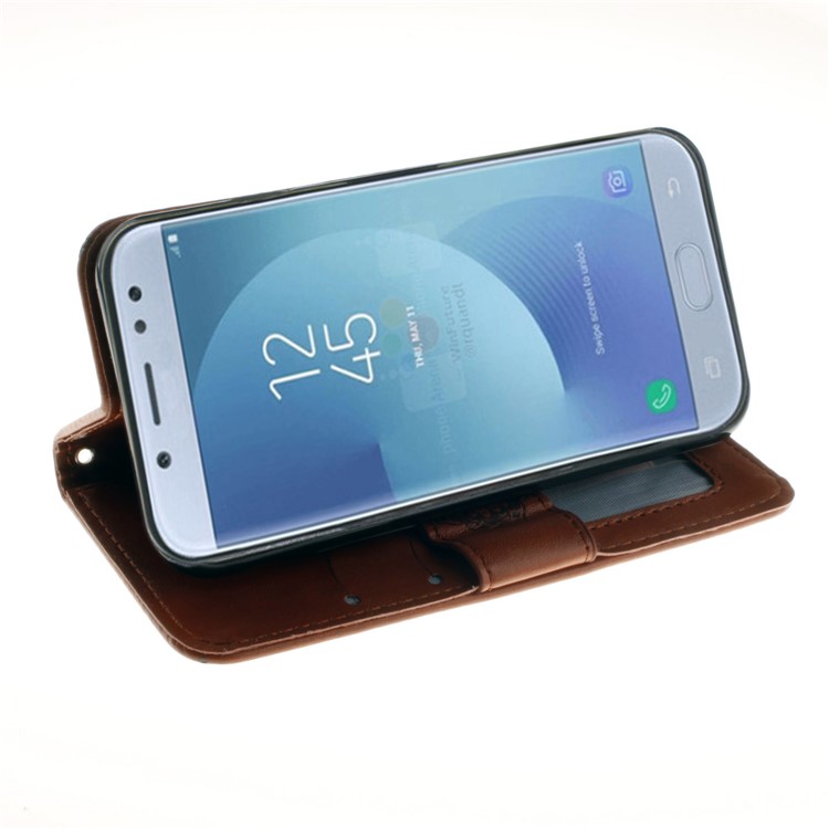 Embossed Mandala Flower Wallet Leather Stand Cover for Samsung Galaxy J7 Pro (2017) / J7 (2017) EU Version - Brown-5