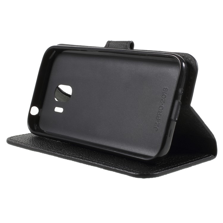 Litchi Skin Leather Wallet Case for Samsung Galaxy J2 Pro 2018 - Black-4