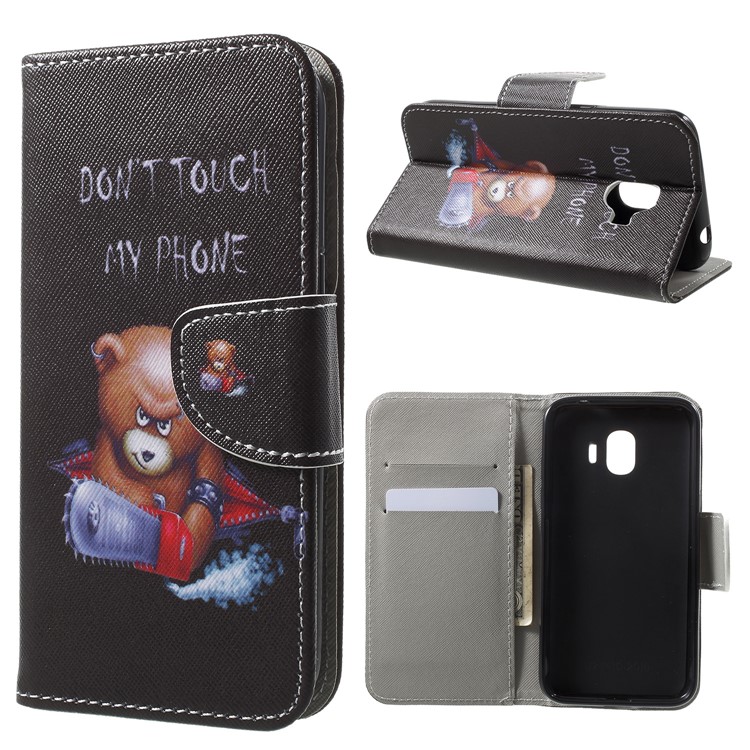 Cross Texture Pattern Printing PU Leather Wallet Case for Samsung Galaxy J2 Pro 2018 - Angry Bear and It's Warning-1