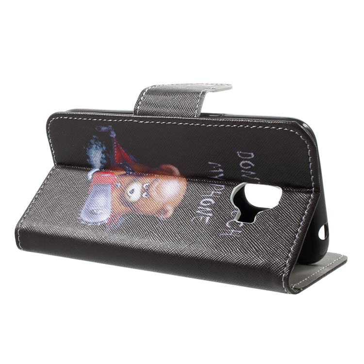 Cross Texture Pattern Printing PU Leather Wallet Case for Samsung Galaxy J2 Pro 2018 - Angry Bear and It's Warning-4