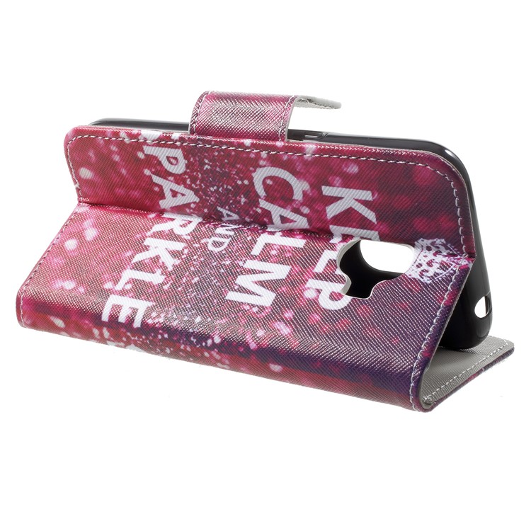 Cross Texture Pattern Printing Wallet Stand Leather Cover for Samsung Galaxy J2 Pro 2018 - Keep Calm and Sparkle-4
