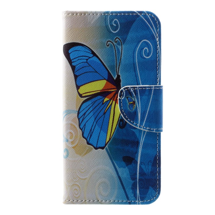 Cross Texture Pattern Printing PU Leather Flip Stand Phone Cover for Samsung Galaxy J2 Pro 2018 - Blue Butterfly-1
