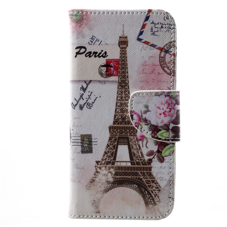 Cross Texture Pattern Printing PU Leather Protective Cover Shell for Samsung Galaxy J2 Pro 2018 - Eiffel Tower-1