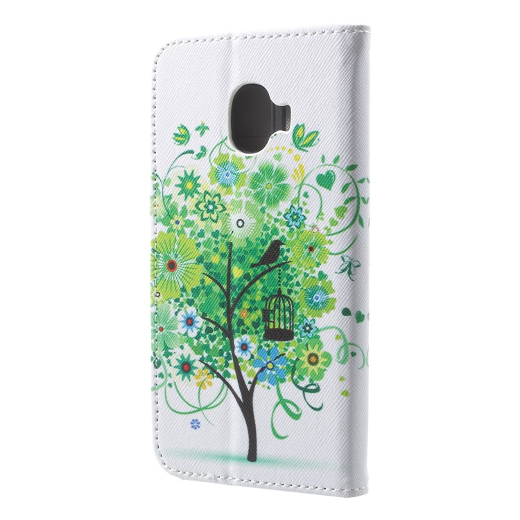 Cross Texture Pattern Printing Card Holder Leather Mobile Cover Shell for Samsung Galaxy J2 Pro 2018 - Green Flower Tree-3