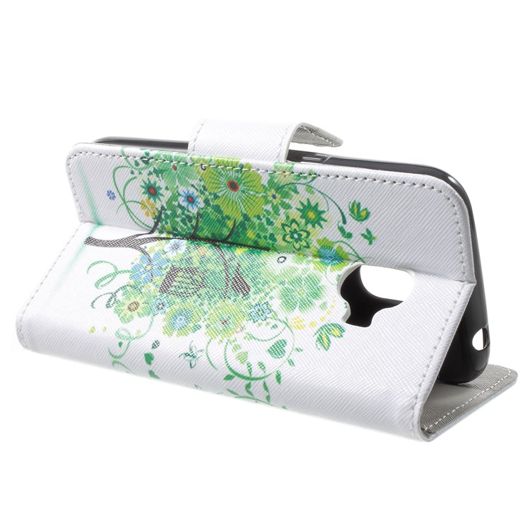 Cross Texture Pattern Printing Card Holder Leather Mobile Cover Shell for Samsung Galaxy J2 Pro 2018 - Green Flower Tree-4