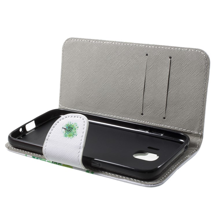 Cross Texture Pattern Printing Card Holder Leather Mobile Cover Shell for Samsung Galaxy J2 Pro 2018 - Green Flower Tree-5