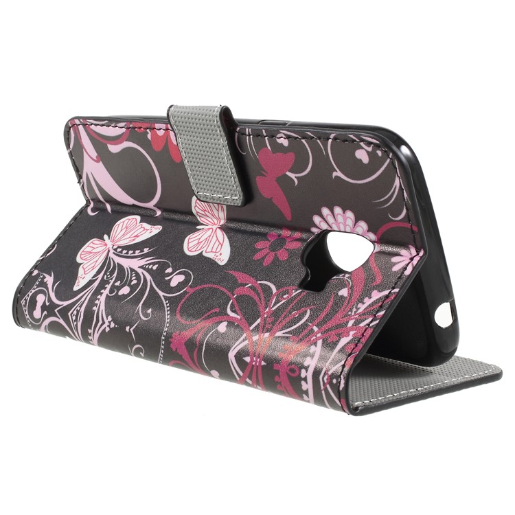 For Samsung Galaxy J2 Pro 2018 Wallet PU Leather Stand Mobile Phone Casing - Pink Flower and Butterfly-5