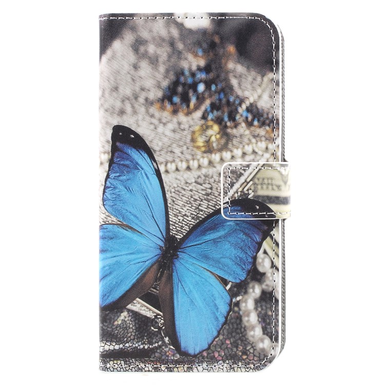 For Samsung Galaxy J2 Pro 2018 Wallet PU Leather Stand Phone Case - Blue Butterfly-1