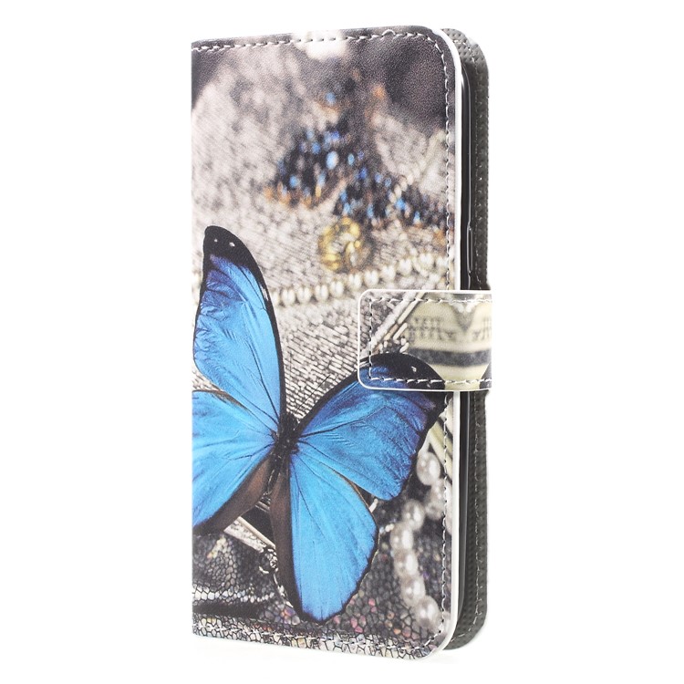 For Samsung Galaxy J2 Pro 2018 Wallet PU Leather Stand Phone Case - Blue Butterfly-3