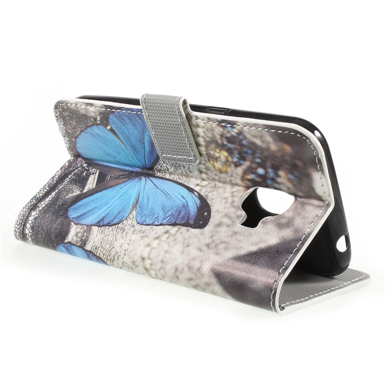 For Samsung Galaxy J2 Pro 2018 Wallet PU Leather Stand Phone Case - Blue Butterfly-5