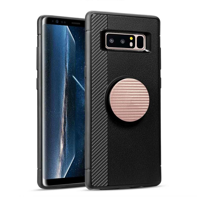 IFACE Carbon Fiber Texture TPU Mobile Phone Case with Expanding Balloon Mount for Samsung Galaxy Note 8 SM-N950 - Rose Gold-1