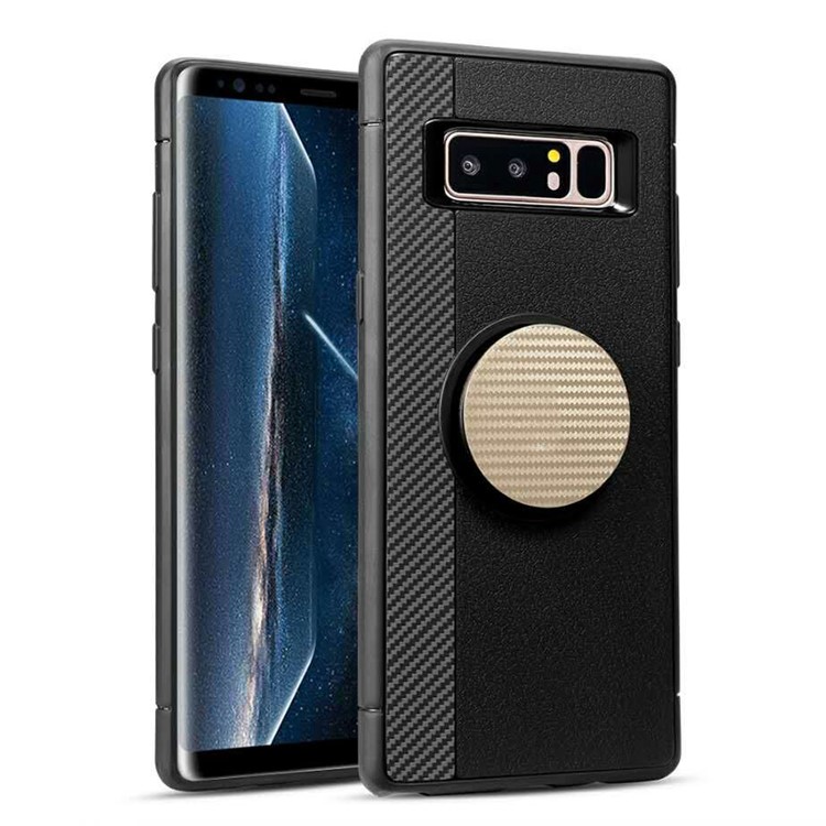 IFACE Carbon Fiber Texture TPU Cell Phone Case with Expanding Balloon Mount for Samsung Galaxy Note 8 SM-N950 - Gold-1
