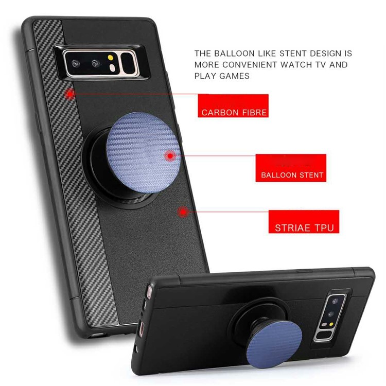 IFACE Carbon Fiber Texture TPU Back Casing with Expanding Balloon Mount for Samsung Galaxy Note 8 SM-N950 - Blue-2