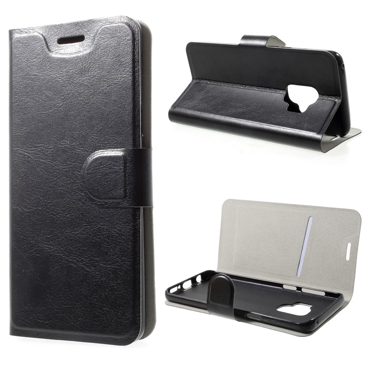 Crazy Horse Card Holder PU Leather Mobile Phone Casing for Samsung Galaxy S9 Built-in Steel Sheet - Black-1
