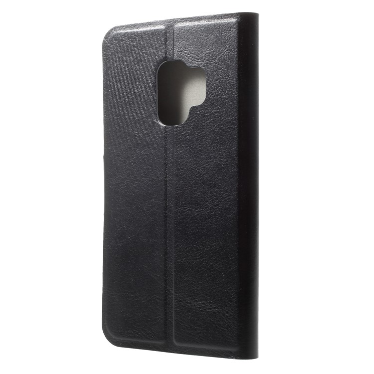 Crazy Horse Card Holder PU Leather Mobile Phone Casing for Samsung Galaxy S9 Built-in Steel Sheet - Black-2