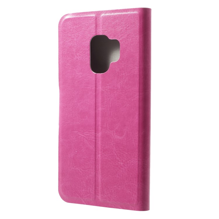 Crazy Horse Card Holder PU Leather Mobile Phone Shell for Samsung Galaxy S9 Built-in Steel Sheet - Rose-2