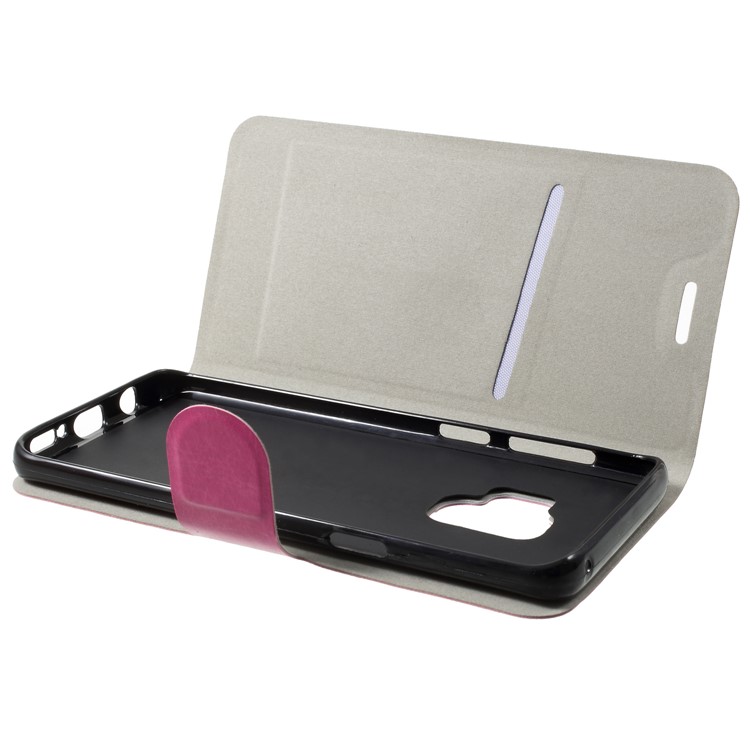 Crazy Horse Card Holder PU Leather Mobile Phone Shell for Samsung Galaxy S9 Built-in Steel Sheet - Rose-5