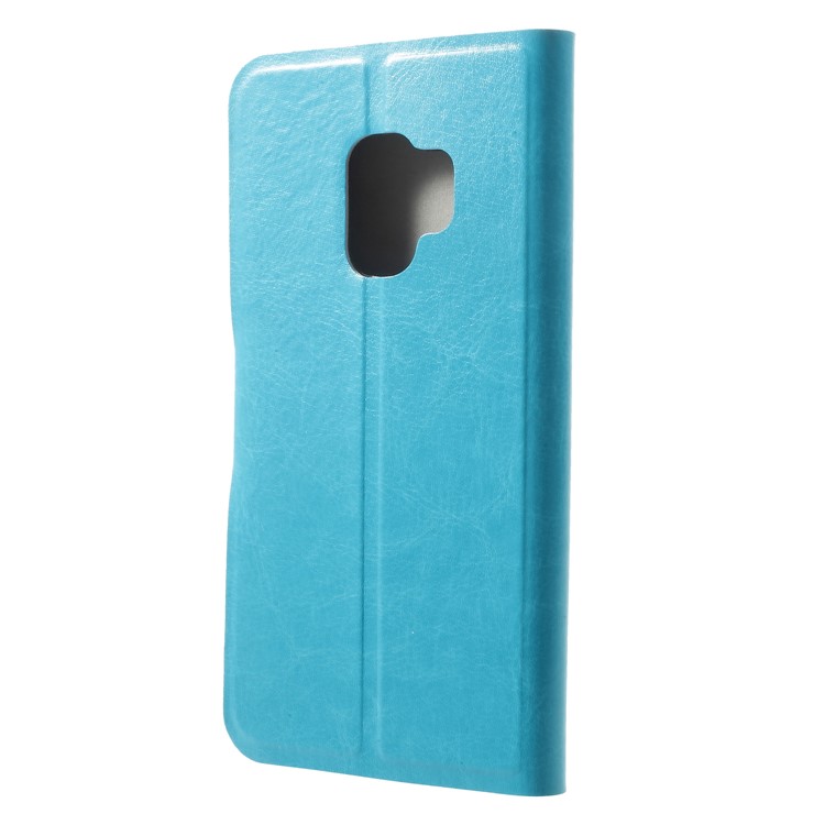 Crazy Horse Card Holder PU Leather Mobile Phone Cover for Samsung Galaxy S9 Built-in Steel Sheet - Blue-2
