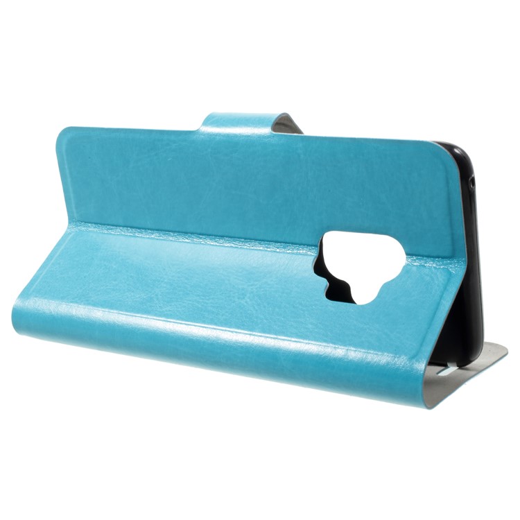 Crazy Horse Card Holder PU Leather Mobile Phone Cover for Samsung Galaxy S9 Built-in Steel Sheet - Blue-4