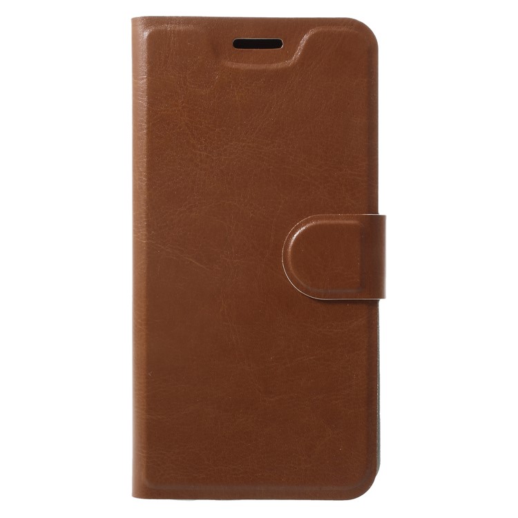 Crazy Horse Card Holder PU Leather Mobile Phone Casing Shell for Samsung Galaxy S9 Built-in Steel Sheet - Brown-1