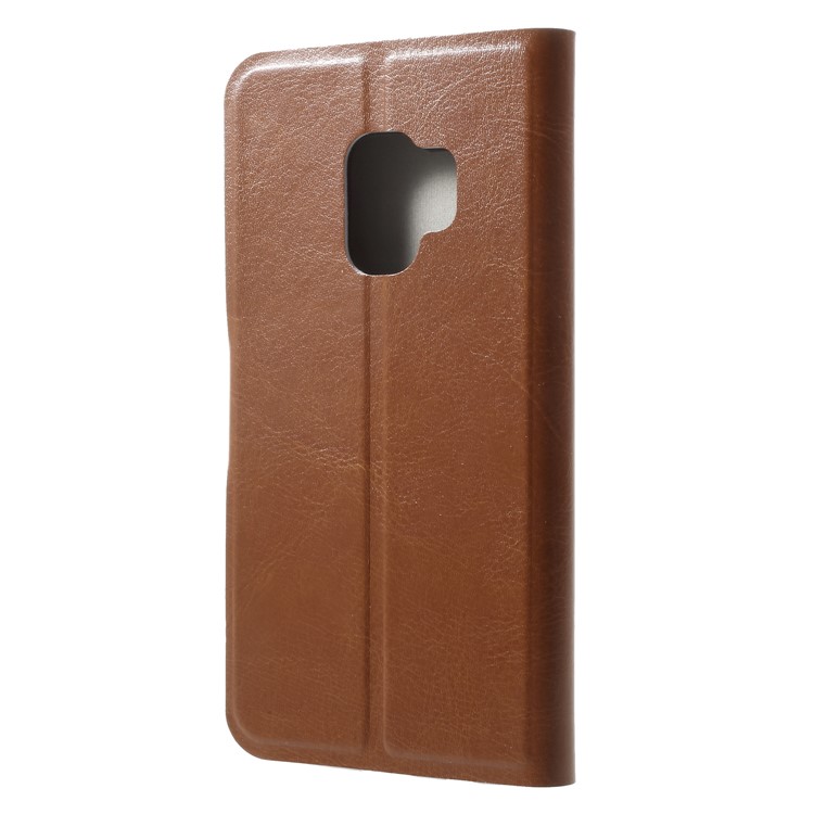 Crazy Horse Card Holder PU Leather Mobile Phone Casing Shell for Samsung Galaxy S9 Built-in Steel Sheet - Brown-2