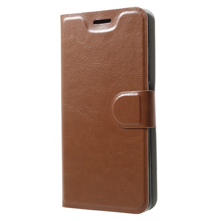 Crazy Horse Card Holder PU Leather Mobile Phone Casing Shell for Samsung Galaxy S9 Built-in Steel Sheet - Brown-3