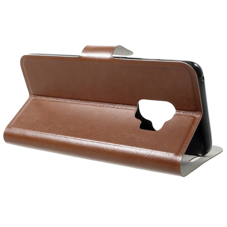 Crazy Horse Card Holder PU Leather Mobile Phone Casing Shell for Samsung Galaxy S9 Built-in Steel Sheet - Brown-4