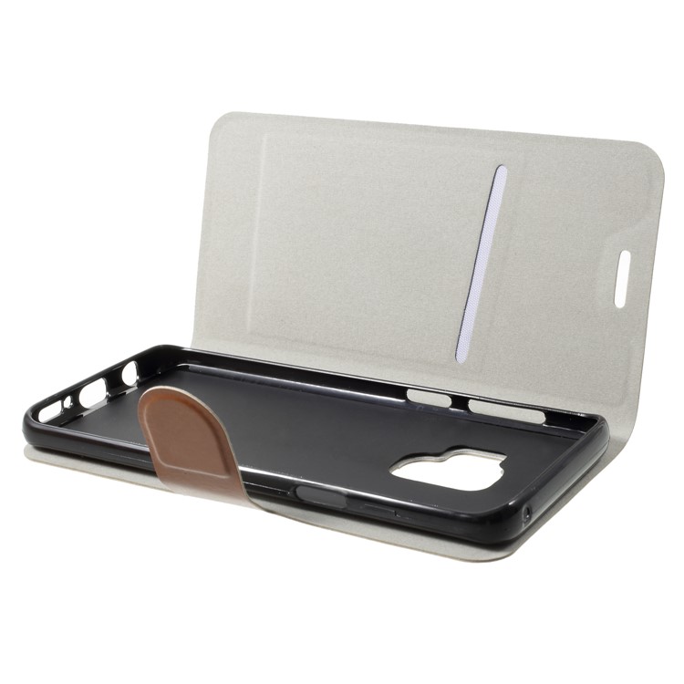 Crazy Horse Card Holder PU Leather Mobile Phone Casing Shell for Samsung Galaxy S9 Built-in Steel Sheet - Brown-5
