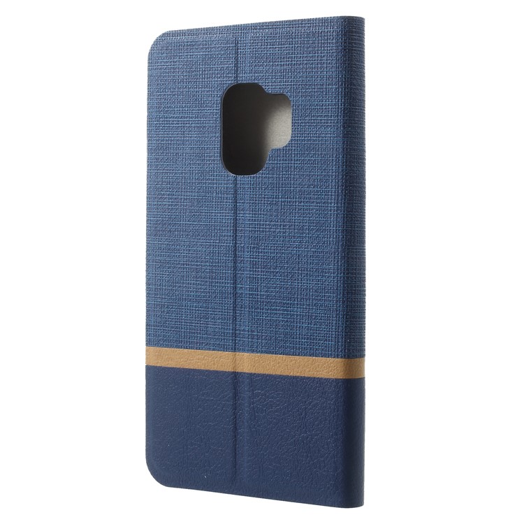 Cross Pattern Leather Card Holder Phone Shell (Built-in Steel Sheet) for Samsung Galaxy S9 - Blue-2