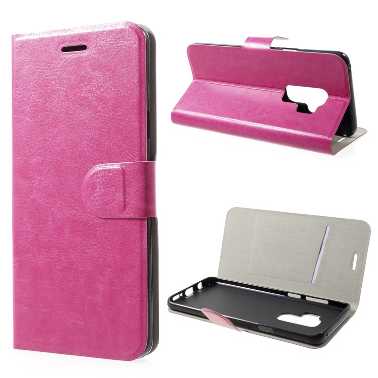 Crazy Horse Card Holder PU Leather Mobile Phone Case for Samsung Galaxy S9 Plus Built-in Steel Sheet - Rose-1