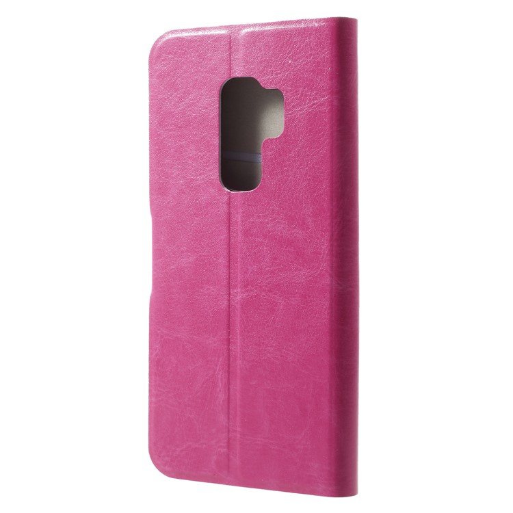 Crazy Horse Card Holder PU Leather Mobile Phone Case for Samsung Galaxy S9 Plus Built-in Steel Sheet - Rose-2