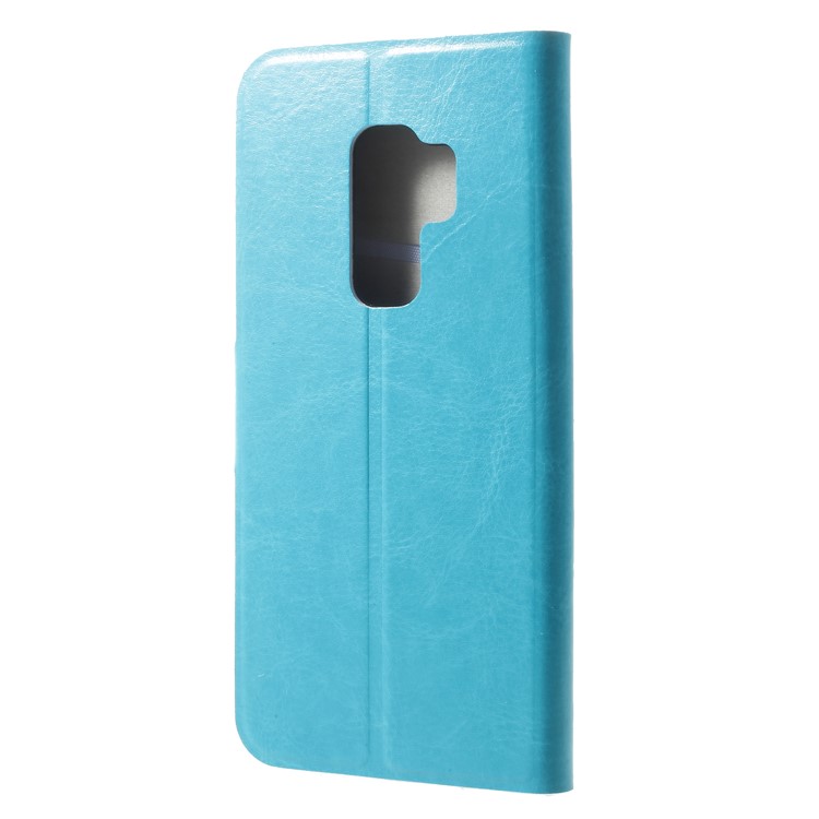 Crazy Horse Card Holder PU Leather Mobile Phone Cover for Samsung Galaxy S9 Plus Built-in Steel Sheet - Blue-2