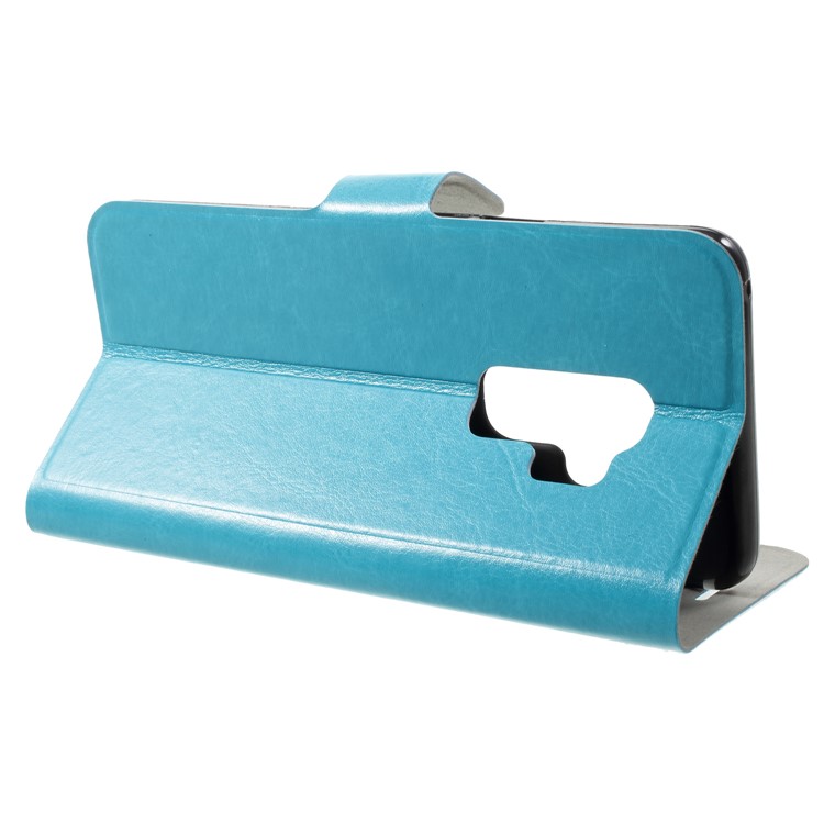Crazy Horse Card Holder PU Leather Mobile Phone Cover for Samsung Galaxy S9 Plus Built-in Steel Sheet - Blue-4