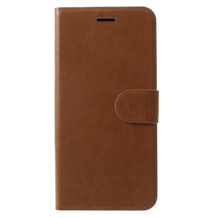 Crazy Horse Card Holder PU Leather Mobile Phone Accessory Case for Samsung Galaxy S9 Plus Built-in Steel Sheet - Brown-1