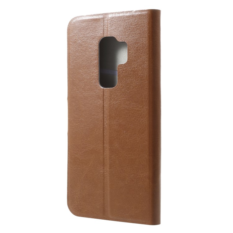 Crazy Horse Card Holder PU Leather Mobile Phone Accessory Case for Samsung Galaxy S9 Plus Built-in Steel Sheet - Brown-2