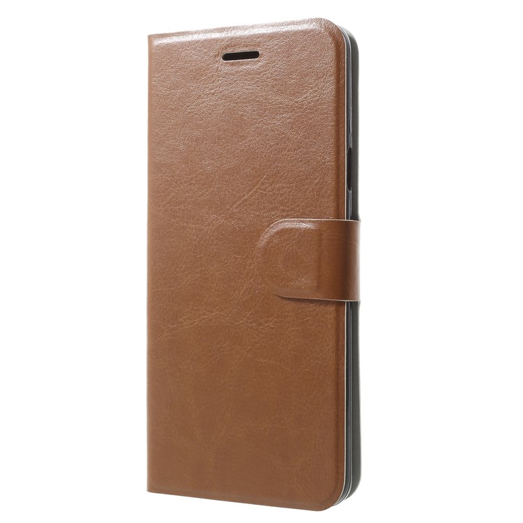 Crazy Horse Card Holder PU Leather Mobile Phone Accessory Case for Samsung Galaxy S9 Plus Built-in Steel Sheet - Brown-3