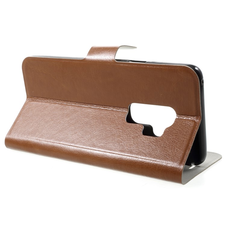 Crazy Horse Card Holder PU Leather Mobile Phone Accessory Case for Samsung Galaxy S9 Plus Built-in Steel Sheet - Brown-4