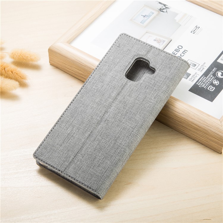 VILI DMX Cross Texture Card Holder Leather Stand Case for Samsung Galaxy A8 (2018) - Grey-2