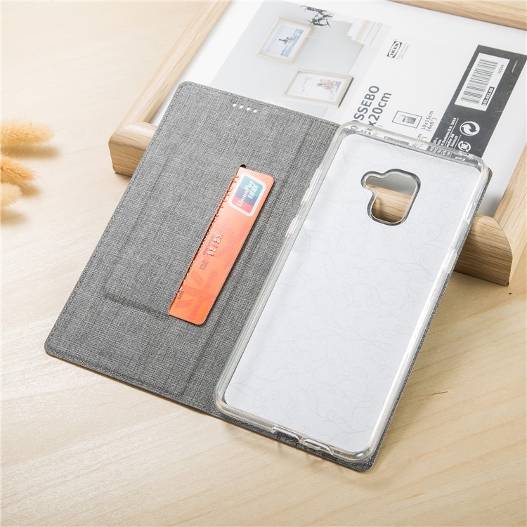 VILI DMX Cross Texture Card Holder Leather Stand Case for Samsung Galaxy A8 (2018) - Grey-3