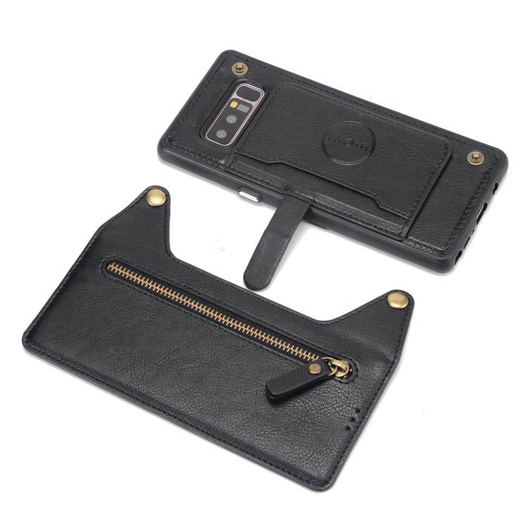 2-in-1 Zipper Pocket Leather Wallet Case + Detachable TPU Cover for Samsung Galaxy Note 8 N950 - Black-6