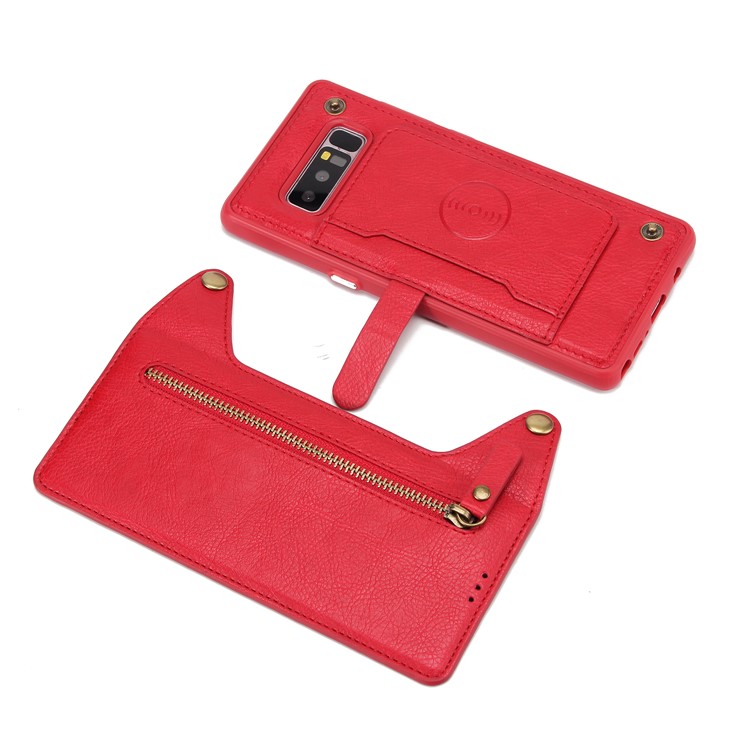 2-in-1 Zipper Pocket Leather Wallet Case + Detachable TPU Cell Phone Cover for Samsung Galaxy Note 8 N950 - Red-6