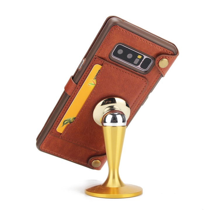 2-in-1 Zipper Pocket Leather Wallet Case + Movable TPU Phone Casing for Samsung Galaxy Note 8 N950 - Brown-14