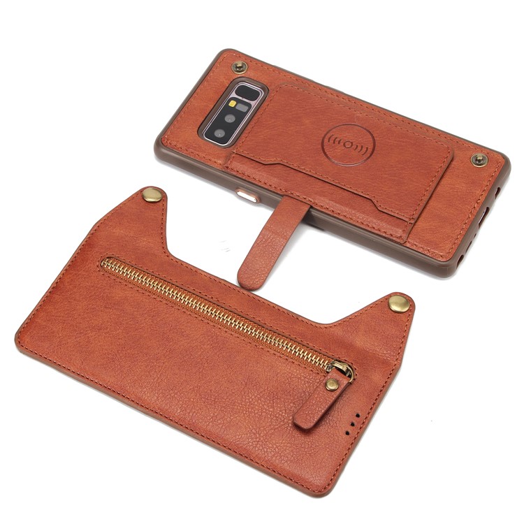 2-in-1 Zipper Pocket Leather Wallet Case + Movable TPU Phone Casing for Samsung Galaxy Note 8 N950 - Brown-15