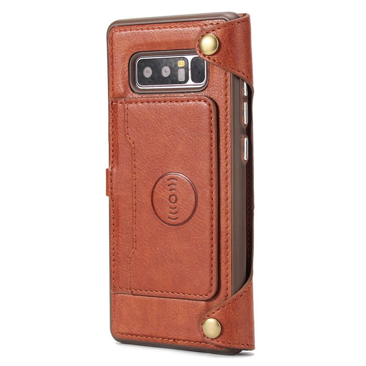 2-in-1 Zipper Pocket Leather Wallet Case + Movable TPU Phone Casing for Samsung Galaxy Note 8 N950 - Brown-3
