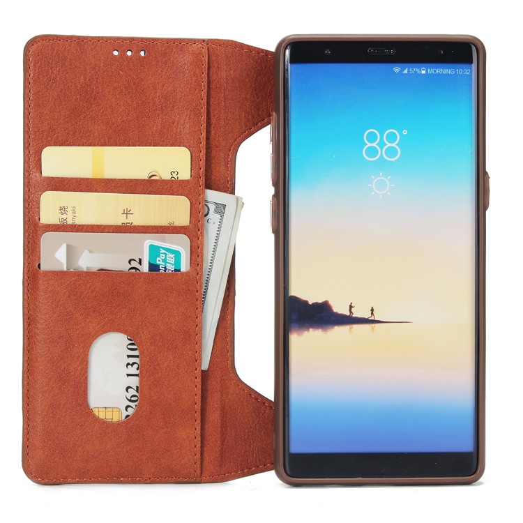 2-in-1 Zipper Pocket Leather Wallet Case + Movable TPU Phone Casing for Samsung Galaxy Note 8 N950 - Brown-4