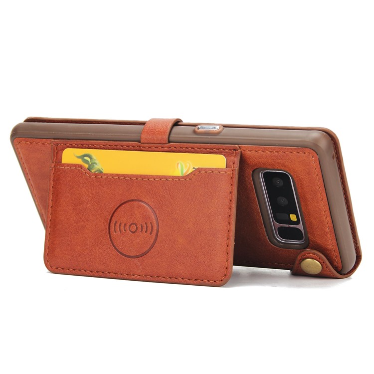 2-in-1 Zipper Pocket Leather Wallet Case + Movable TPU Phone Casing for Samsung Galaxy Note 8 N950 - Brown-5