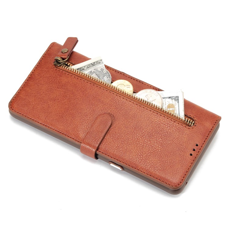 2-in-1 Zipper Pocket Leather Wallet Case + Movable TPU Phone Casing for Samsung Galaxy Note 8 N950 - Brown-6