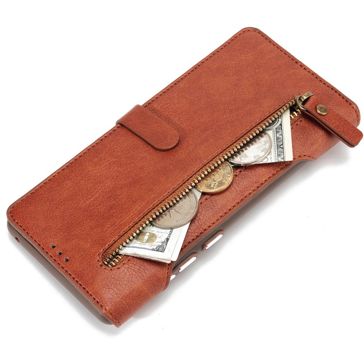 2-in-1 Zipper Pocket Leather Wallet Case + Movable TPU Phone Casing for Samsung Galaxy Note 8 N950 - Brown-7