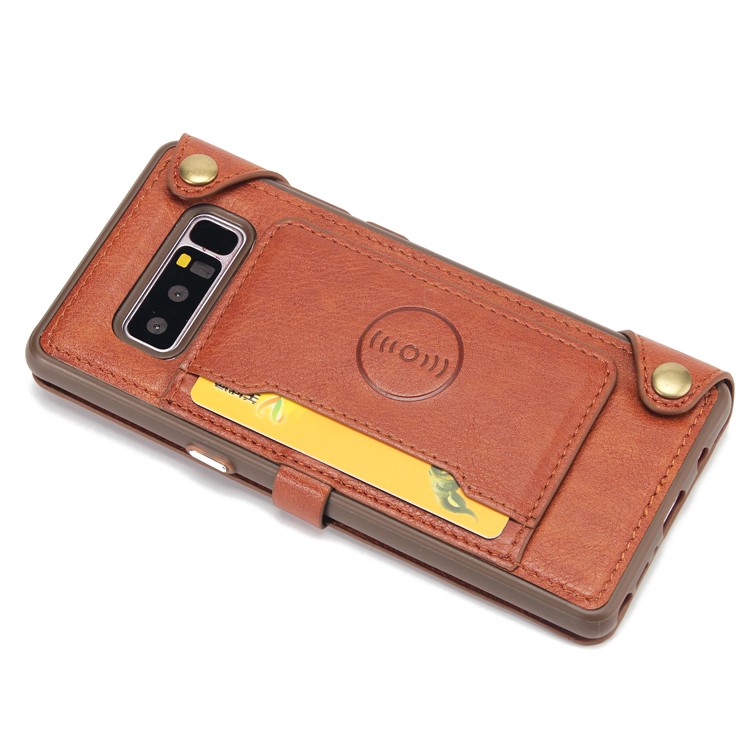 2-in-1 Zipper Pocket Leather Wallet Case + Movable TPU Phone Casing for Samsung Galaxy Note 8 N950 - Brown-8